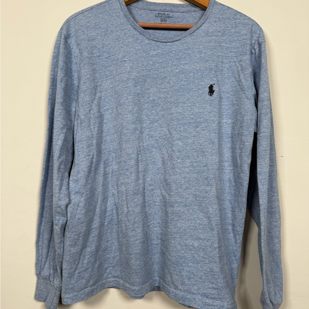Polo by Ralph Lauren Men's Heather Blue Long Sleeve Tee, 100% Cotton
